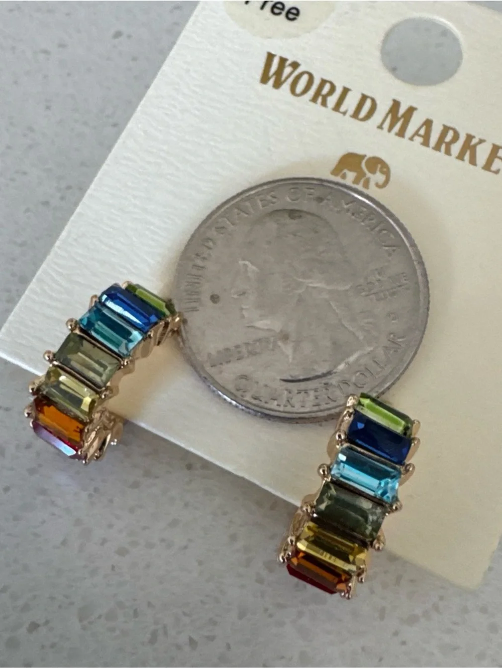 Cost Plus World Market Rainbow Crystal Hoop Earrings in Gold-Tone